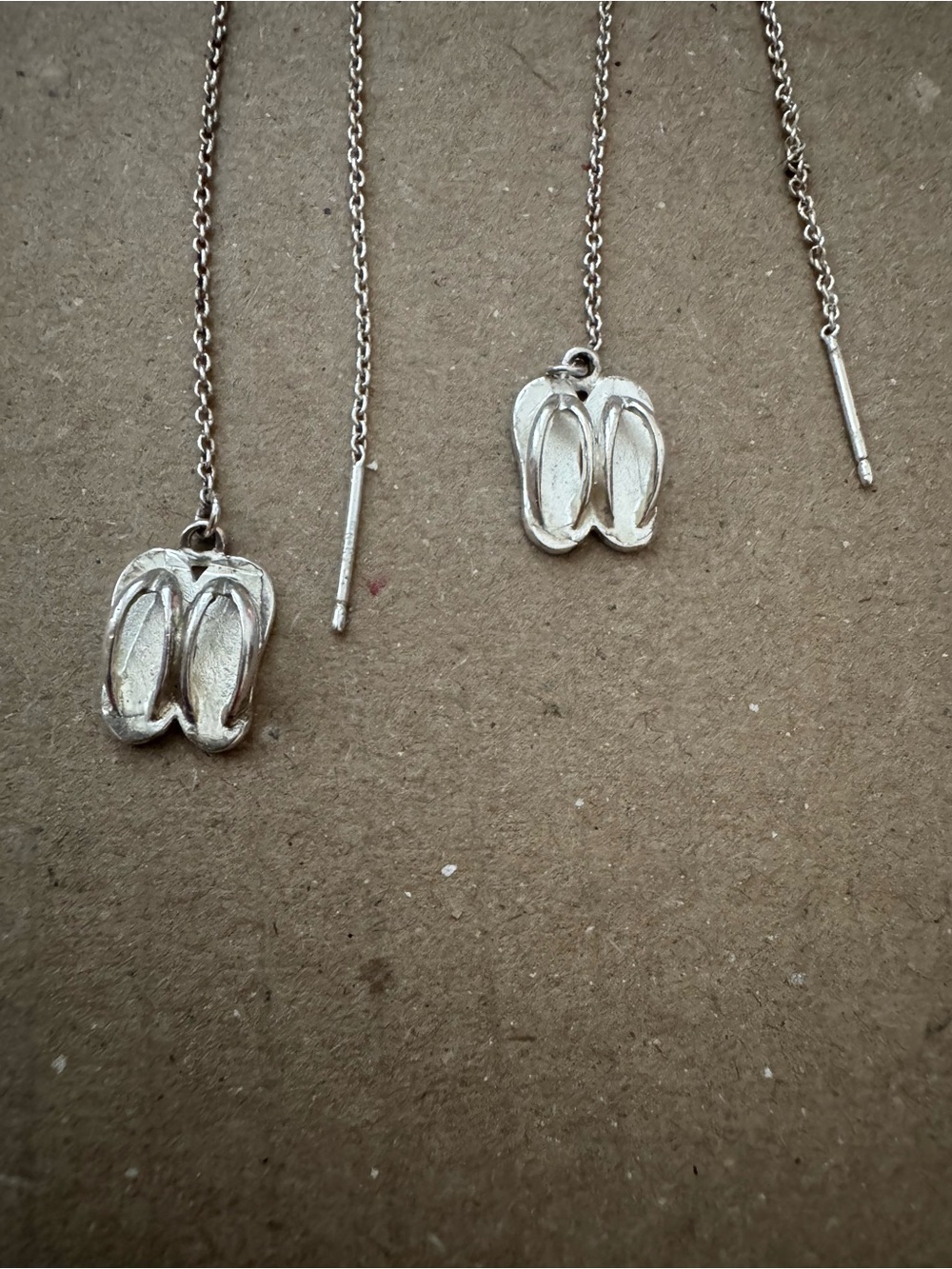 925 Silver Flip Flop Charm Threader Dangle Drop Earrings
